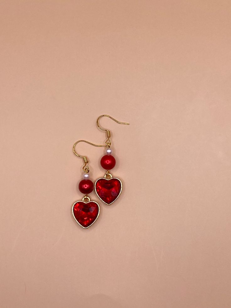 Handmade earrings with gold stainless steel hooks. Red Heart Earrings, Style Evolution, Heart Dangle Earrings, Etsy Earrings Dangle, Heart Earrings, Cute Jewelry, Red Heart, Handmade Earrings, Pretty Outfits