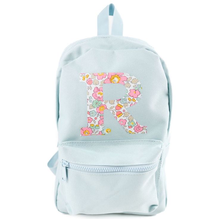 My Little Shop UK Betsy Light Pink Liberty of London Initial Small Backpack - Light Blue Cute Light Blue Standard Backpack, Light Blue Standard Backpack, Light Blue Standard Backpack For Daily Use, Light Blue Daily Use Standard Backpack, Light Blue Backpack For Back To School, Cute Light Blue Backpack, Trendy Light Blue Backpack For Back To School, Trendy Light Blue School Backpack, Trendy Light Blue Backpack For School