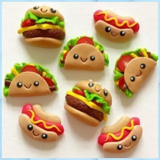 some very cute looking cookies shaped like hot dogs and hamburgers