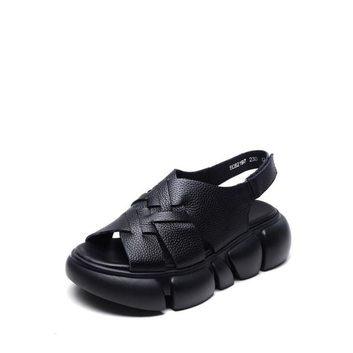 Introducing our Women Summer Leather Spliced Solid Platform Sandals, made with high-quality cowhide for ultimate comfort and style. Its unique design is versatile, making it perfect for any occasion. Upgrade your shoe game this summer with a touch of elegance. Features Item Code: 7527362068542 Main Material: Cowhide Upper Material: Cowhide Outsole Material: Rubber Gender: Women Style: Casual Style Pattern: Solid Toe Style: Open-Toe Heel Height: Platform (5-7cm) Season: Summer ,Spring Function: Non-slip, Warm, Wear-resistant，Sweat-absorbing Size 35,36,37,38,39,40 Summer Vacation Leather Slingback Sandals, Leather Slingback Sandals For Summer Vacation, Leather Sport Sandals For Summer, Leather Sandals With Round Toe For Beach, Black Leather Wedge Sandals For Summer, Casual Leather Sport Sandals For Summer, Summer Wedge Sandals With Rubber Sole And Round Toe, Summer Leather Platform Wedge Sandals, Black Round Toe Sandals For Summer