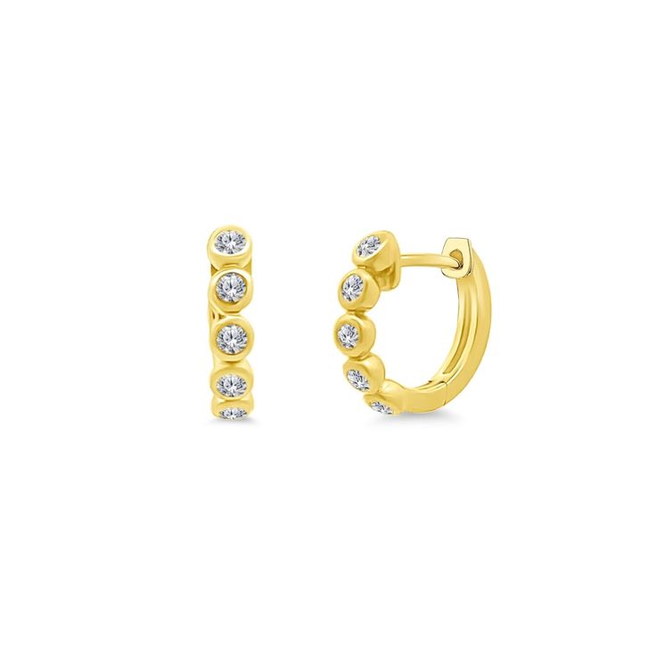 Diamond Bezel Huggies - Lindsey Leigh Jewelry Fine Jewelry Huggie Earrings With Bezel Setting, Classic Huggie Earrings With Single Diamond, Elegant Yellow Gold Huggie Earrings With Bezel Setting, Classic Single Diamond Huggie Earrings, Fine Jewelry Yellow Gold Huggie Earrings With Bezel Setting, Classic Round Huggie Earrings With Single Diamond, Yellow Gold Bezel Setting Huggie Earrings Fine Jewelry, Gold Diamond Huggie Earrings With Bezel Setting, Classic Huggie Earrings With Diamond Accents