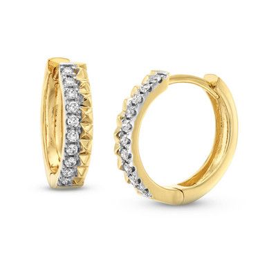 These Double Row Diamond Spike Huggie Hoop Earring's are 14K yellow gold with round brilliant cut diamonds. Yellow Gold Hoop Earrings With Diamond Accents For Gift, Gift Yellow Gold Hoop Earrings With Diamond Accents, Yellow Gold Hoop Earrings With Brilliant Cut For Anniversary, Gold Hoop Earrings With Halo Design In 14k Gold, Fine Jewelry Gold Huggie Earrings With Single Diamond, Gold 14k Hoop Earrings With Halo Design, 14k Gold Hoop Earrings With Diamond Accents, Gold Huggie Earrings With Single Diamond, Diamond White 14k Gold Hoop Earrings With Diamond Accents