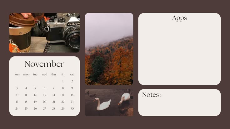 an image of a calendar with birds and trees in the background, as well as photos