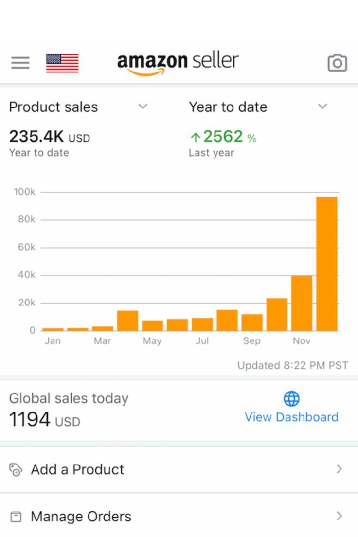 the amazon seller dashboard on an iphone