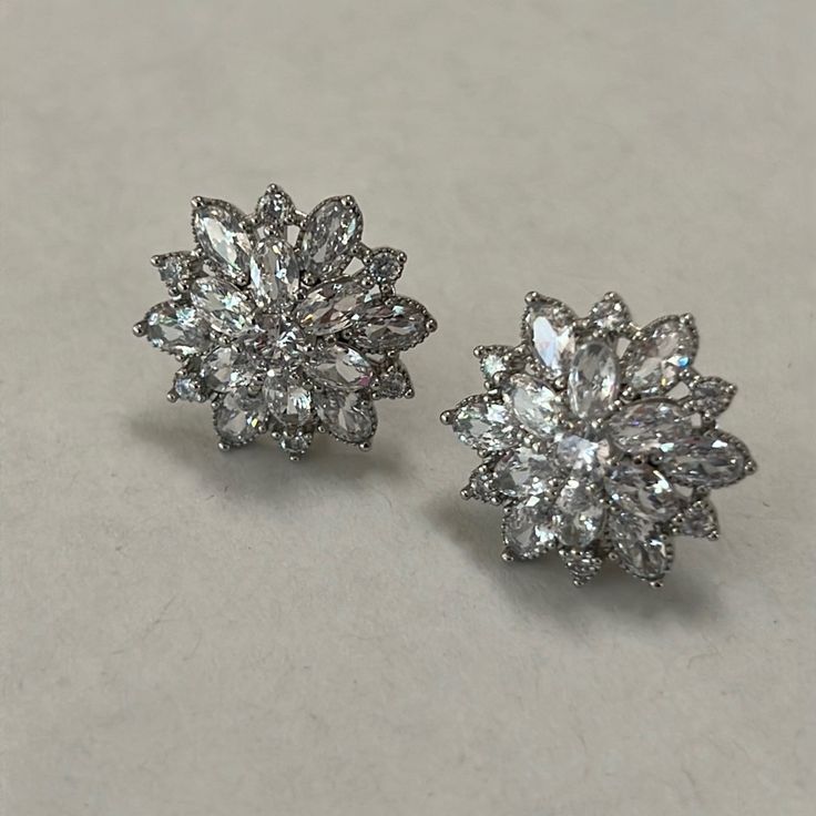 Nwot Beautiful Rhinestone Flower Pattern Earrings. Silver Post, Dime In Last Pic For Size. White Cubic Zirconia Flower Earrings For Formal Occasions, Formal White Flower Earrings In Cubic Zirconia, Dazzling White Cluster Earrings With Sparkling Stones, Formal White Flower Earrings With Cubic Zirconia, Formal Flower-shaped Cluster Earrings In Cubic Zirconia, Formal White Cubic Zirconia Flower Earrings, White Flower Shape Cluster Earrings For Formal Occasions, White Cubic Zirconia Cluster Earrings For Formal Occasions, Diamond White Flower Earrings For Formal Occasions