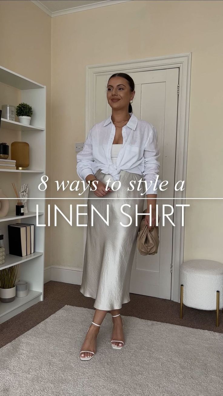 8 ways to style a linen shirt for Spring/Summer. which way would you wear it? everything is linked in bio on my LTK shop and highlights… | Instagram Linen Shirt And Skirt Outfit, How To Style A Linen Shirt, White Linen Shirt Outfit Women Summer, Linen Outfits For Women Summer, White Linen Shirt Outfit Women, White Linen Shirt Outfit, Oversized Linen Shirt Outfit, Linen Button Down Shirt Women, Linen Shirts Women Outfits