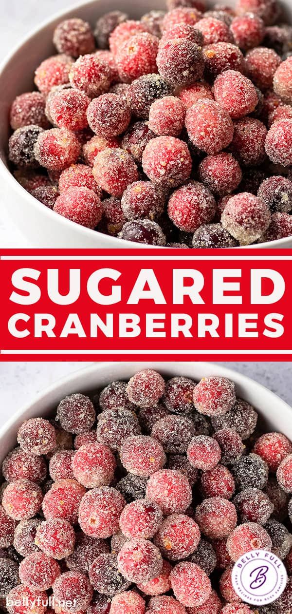 two bowls filled with sugared cranberries next to each other