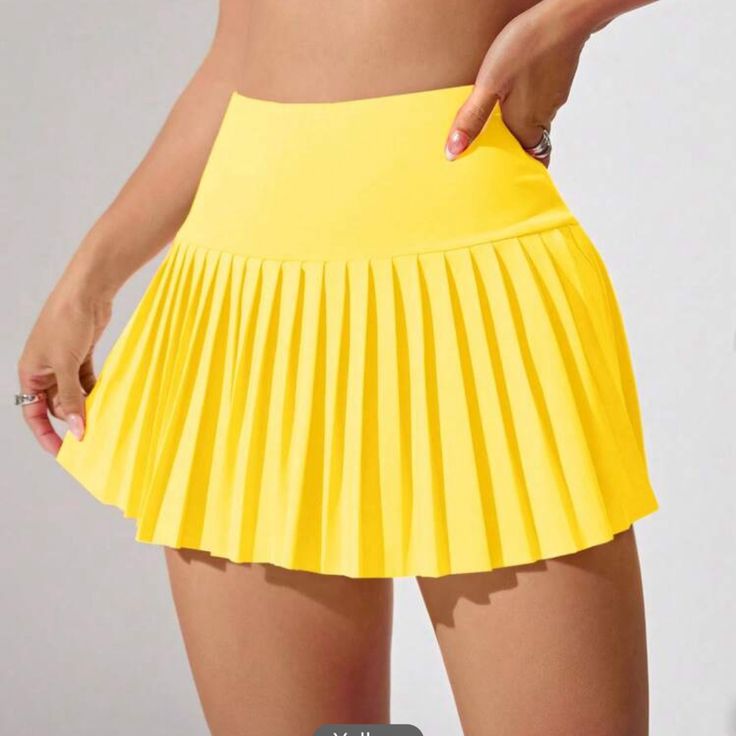 I Adore These Skirts But They Don’t Fit My Body Shape. High Waist Solid Color Summer Tennis Skirt, High Waist Solid Color Tennis Skirt For Summer, Fitted Yellow Bottoms, Fitted Yellow Bottoms Solid Color, Fitted Yellow Solid Color Bottoms, Yellow Stretch Pleated Skirt, Yellow Pleated Stretch Skirt, Trendy High Waist Yellow Skirt, Trendy High-waist Yellow Skirt