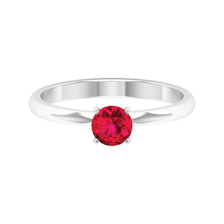 July Birthstone 5 MM Ruby Solitaire Ring in Peg Head Setting Ruby - ( AAA ) - Quality - Rosec Jewels Ruby Solitaire Ring, Ruby Set, 18k Yellow Gold Ring, July Birthstone, Ring Sizer, The Promise, Ruby Ring, Promise Ring, Yellow Gold Rings