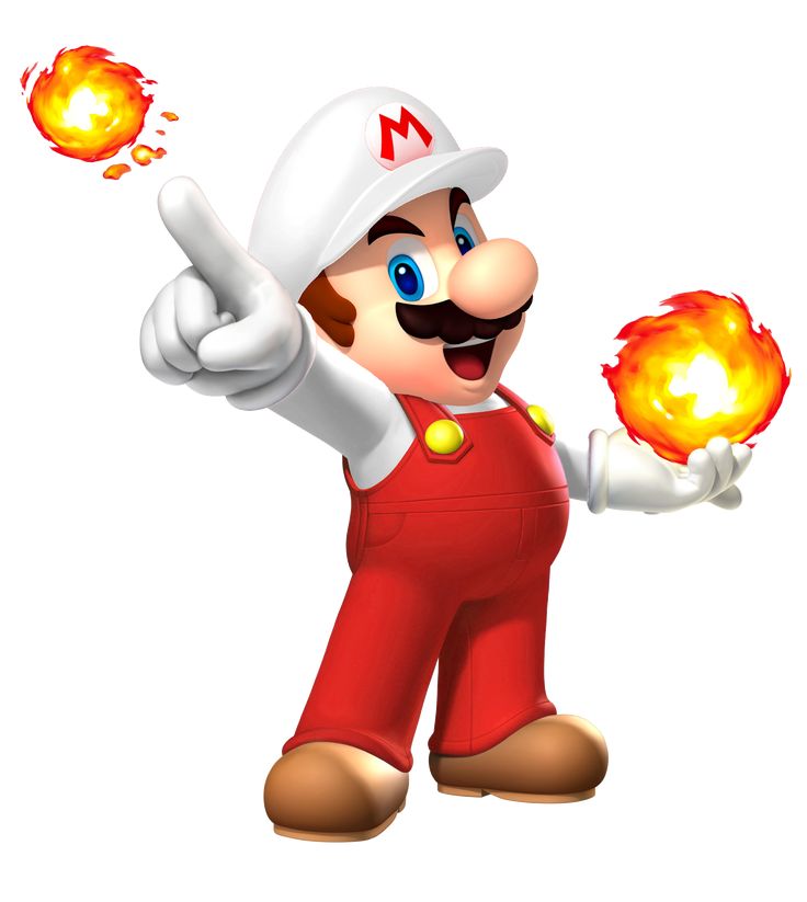 the nintendo character is holding fireballs in one hand and pointing to it's left