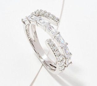 An object of admiration, this exquisite ring sparkles with white round and baguette-cut Diamonique simulated diamonds. Jennifer Miller, Spiral Ring, Sparkling Rings, Baguette Cut, Ring Sterling Silver, Baguette, Jewelry Rings, Diamonds, Sparkle