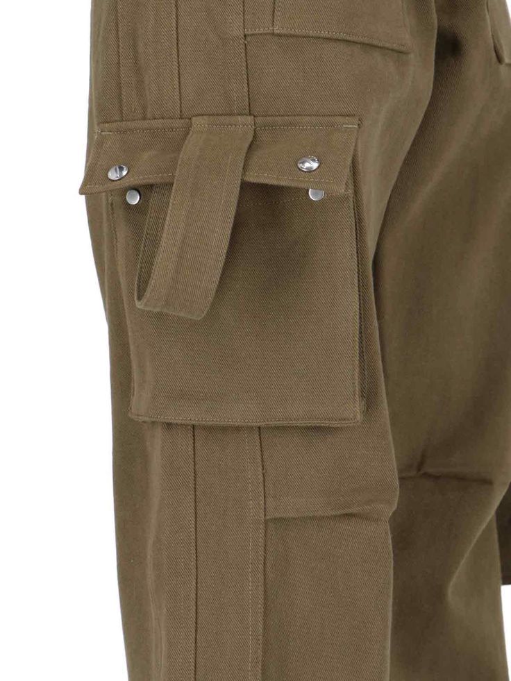 Rhude green cotton cargo pants with belt loops, zip and button closure, multipocket design, straight leg. composition: 100% cottonsize and fit: regular Combat Style Cotton Bottoms With Pockets, Khaki Cotton Straight Cargo Jeans, Combat Cotton Pants With Cargo Pockets, Khaki Cotton Cargo Pants With Patch Pockets, Khaki Cotton Tapered Leg Cargo Jeans, Tapered Leg Khaki Cargo Jeans, Combat Style Cotton Cargo Jeans With Patch Pockets, Cotton Combat Cargo Jeans With Straight Leg, Military Style Cotton Cargo Pants With Flap Pockets