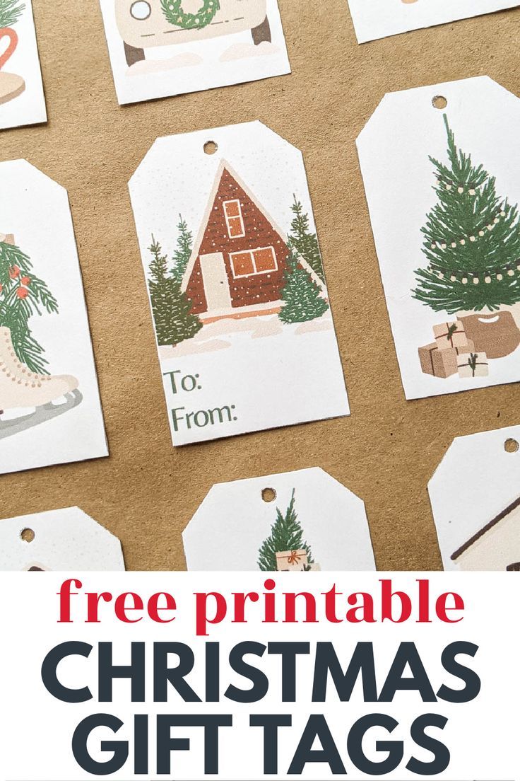 printable christmas gift tags with the words free printable christmas gifts on them and an image of a house