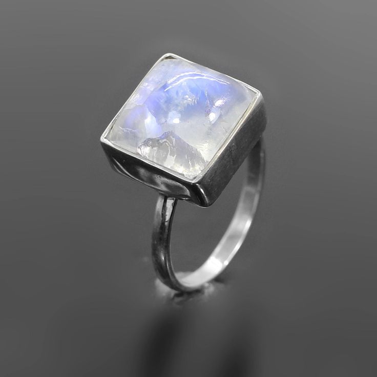 Genuine Rainbow Moonstone Ring - 925 Sterling Silver Ring - Moonstone Ring - Handmade Ring - Wedding Band - Stackable Ring - Birthday Gift 》D E T A I L S《  ✦Gemstone : Rainbow Moonstone ✦Metal : 925 Sterling Silver ✦Gemstone Size : 12 x 12 MM Approx ✦Weight : 4.75 Gram Approx ❣❣ Handmade Item ❣❣ **This ring is Made to Order** 》G EM S T O N E  D E T A I L《 **Gemstone structure may vary from the image as two gemstones do not have the same structure.** If you want to see the picture of gemstone, th Hallmarked Moonstone Jewelry For Wedding, Hallmarked Moonstone Wedding Jewelry, Silver Moon-shaped Moonstone Ring Gift, White Sterling Silver Moonstone Ring In Celestial Style, Spiritual Wedding Jewelry With Bezel Setting, Spiritual Moonstone Jewelry For Anniversary, Celestial Sterling Silver Moonstone Ring Gift, Adjustable White Gold Moonstone Ring, Silver Moonstone Moon Shaped Ring