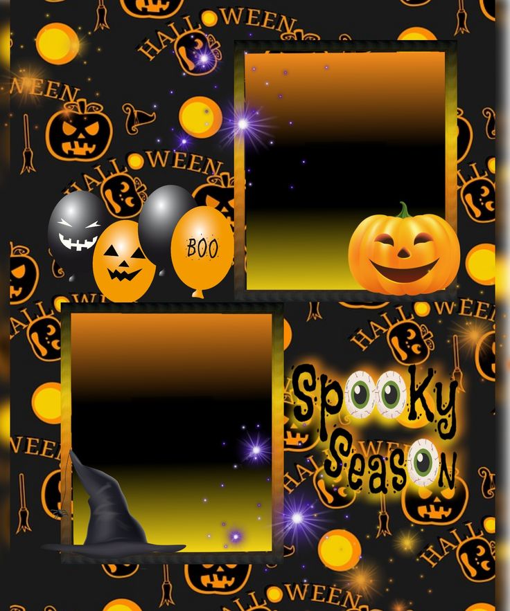 halloween photo frames with pumpkins, bats and witches on black background for photoshopping