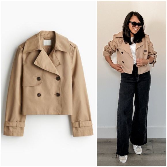 Short Beige Jacket Outfit, Beige Short Jacket Outfit, H&m Trench Coat, Short Beige Trench Coat Outfit, Short Beige Coat Outfit, Beige Short Coat Outfit, Beige Jacket Outfit Casual, Short Trench Outfit, Tan Jacket Outfit Women