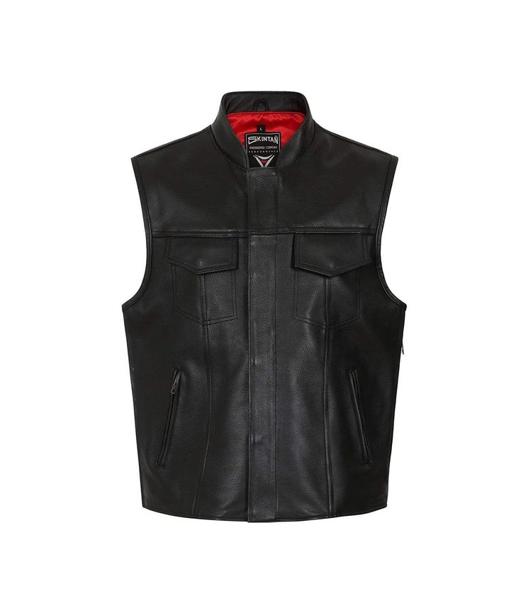 The Reyes vest is expertly crafted from premium-grade, full-grain cowhide leather, offering both strength and luxury. Designed for durability, this sturdy leather vest features a secure zip and popper stud front fastening, ensuring long-lasting wear. With expandable zipped sides, you can easily increase the vest's width by up to 4 inches, making it perfect for layering over your gear. Inspired by the iconic 'Sons of Anarchy' style, the Reyes combines rugged appeal with the high-quality craftsman Fall Leather Sleeveless Jacket, Sleeveless Black Leather Jacket For Fall, Winter Biker Vest With Pockets, Leather Vest Jacket For Fall Biker Events, Classic Sleeveless Leather Vest, Sleeveless Black Biker Jacket For Fall, Fall Leather Moto Vest, Outdoor Leather Vest With Pockets, Winter Biker Events Vest Outerwear