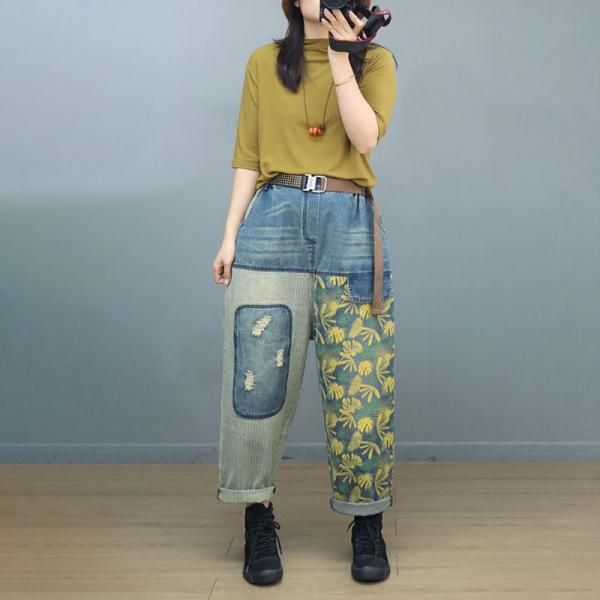 Comfortable, One of Kind. Boyfriend online shop,|Street|Printed|Full Length|Elastic|Loose|Female|Blue|Black|One Size|Spring/Fall|Hand Wash Spring Baggy Patchwork Pants, Baggy Multicolor Ankle-length Pants, Spring Patchwork Full-length Jeans, Kind Boyfriend, Vintage Wide Leg Patchwork Jeans, Casual Full-length Patchwork Jeans, Shop Street, Baggy Jeans, Spring And Fall