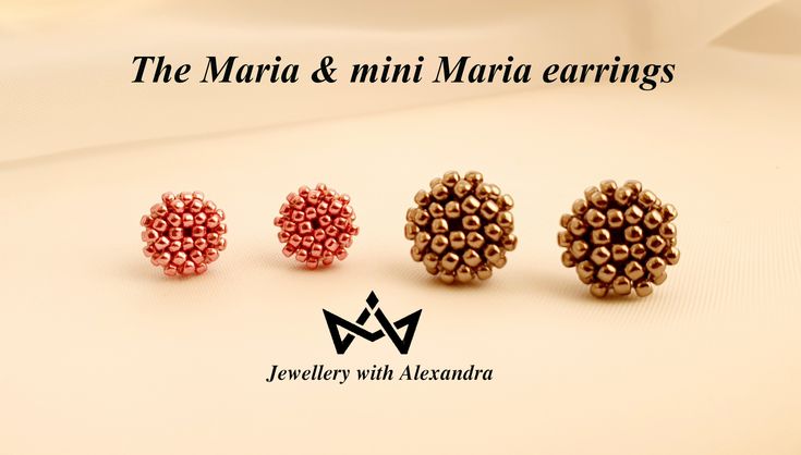 three pairs of studs with pearls on them and the words, the marina & mini maria earrings