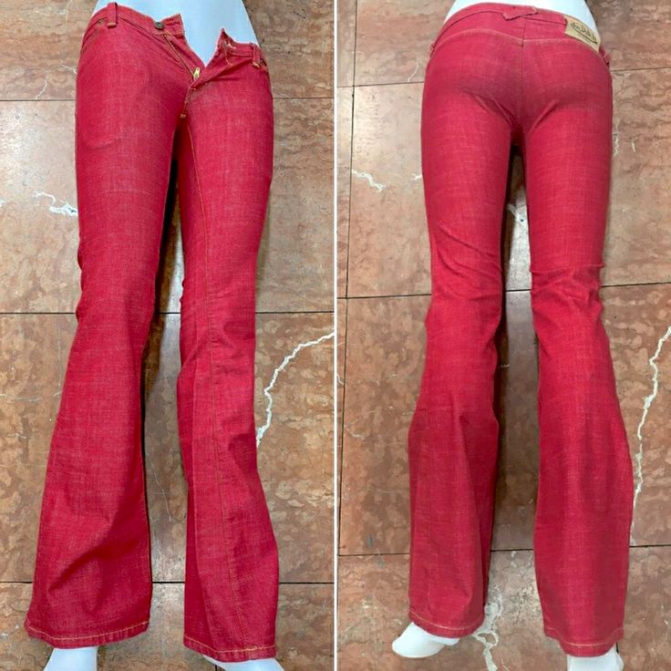 Material: 98% Cotton 2% Lycra Trendy Red Full-length Jeans, Red Denim Bottoms For Fall, Red Wide Leg Cotton Jeans, Red Wide-leg Denim Jeans, Red High Waist Flare Jeans For Spring, Casual Red Flare Jeans, Red Stretch Wide-leg Flare Jeans, Casual Fitted Red Bottoms, Red Full-length Denim Jeans