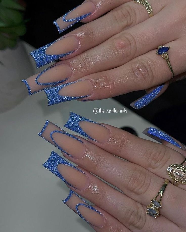 Silver Acrylic Nails, Paznokcie Hello Kitty, Blue And Silver Nails, Nails Gel Nails, Amazing Nail Designs, Blue Acrylic Nails, Simple Acrylic Nails, Long Acrylic Nails Coffin, Acrylic Nails Coffin Pink