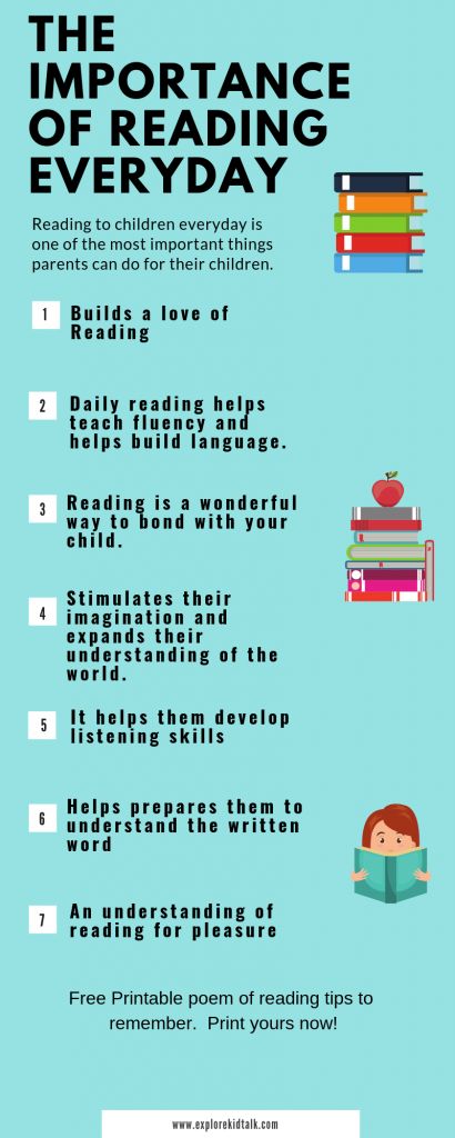 the importance of reading every day info sheet for children's books and activities to teach them