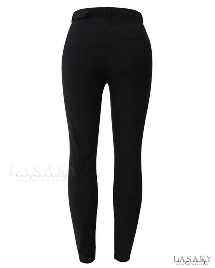 Lasaky - High waist skinny pants with belt Trendy Mid-rise Belted Bottoms, Trendy Belted Mid-rise Bottoms, Chic Mid-rise Belted Bottoms, High Waist Solid Color Leggings, Trendy Belted Trousers, Casual Bottoms With Belt For Night Out, Chic Belted Bottoms, Casual Stretch Belted Bottoms, Casual Straight Leg Bottoms With Belt