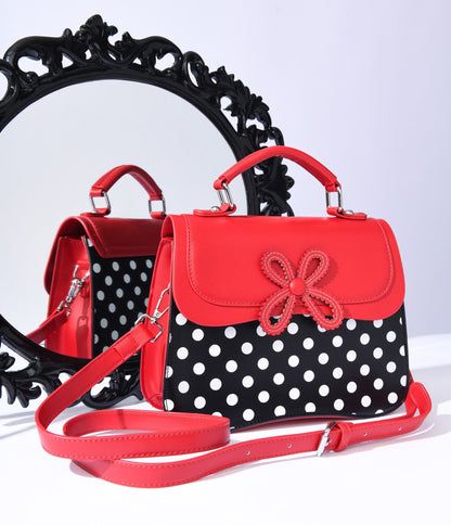 1950s Accessories, The 50s Fashion, Retro Handbags, I Love Lucy, 50s Fashion, Red Accents, Black Handbags, White Polka Dot, Bright Red