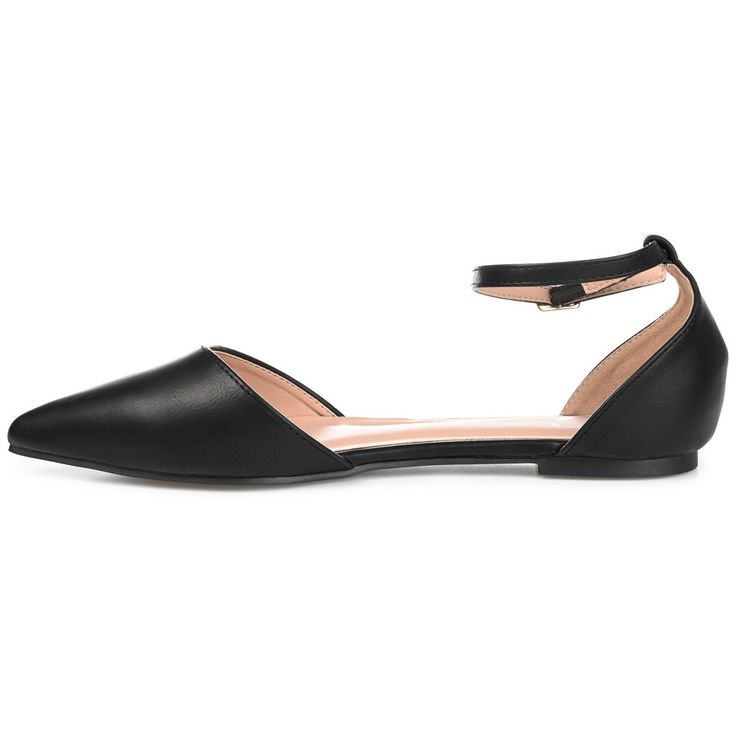 Create your chic style in pointed toe flats by Journee Collection. Premium faux leather uppers highlight pointed toes and raised back heels with a dainty ankle strap. Padded insoles create a comfortable fit to complete the design. At Journee Collection our flat styles will have you looking just as professional as the boss at work to having the cutest shoes when you go out for the night. Sleek Evening Pointed Toe Flats, Sleek Pointed Toe Flats For Evening, Sleek Almond Toe Pointed Flats For Spring, Sleek Pointed Toe Flats With Low Heel, Sleek Evening Flats For Spring, Sleek Pointed Toe Ballet Flats For Office, Sleek Pointed Toe Flats For Spring Evening, Chic Pointed Toe Evening Flats, Sleek Pointed Toe Flats For Evening In Spring