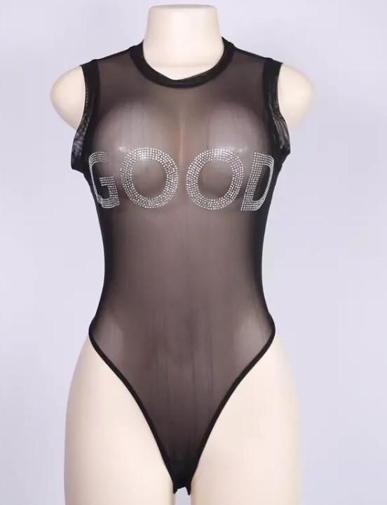 Sexy bling mesh high neck sleeveless see-through bodysuit Summer High Neck Bodysuit For Night Out, High Neck Bodysuit For Summer Nights, Chic Mesh Bodysuit For Party, Summer Party High Neck Bodysuit, High Neck Bodysuit For Summer Parties, High Neck Sheer Bodysuit For Party, Summer Party Mesh Bodysuit, Trendy High Stretch Bodysuit For Night Out, High Stretch Mesh Bodysuit For Night Out