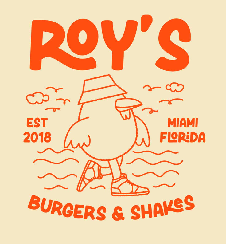 an image of a cartoon character with the name roy's burgers and shakes