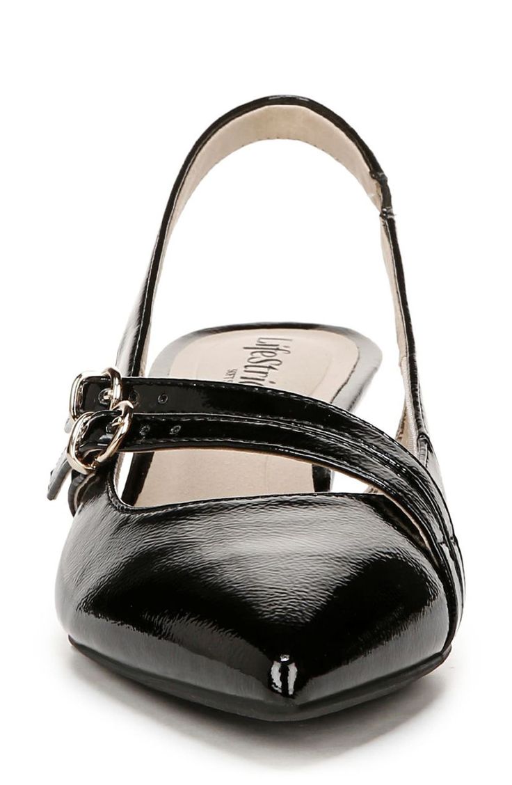 Dual buckle straps and a slim slingback strap add eye-catching detail to this chic pump with Soft System® tech for superior cushioning and flexibility. Adjustable slingback strap with elastic inset Soft System comfort technology provides all-day support, flexibility and cushioning Synthetic upper, lining and sole Imported Black Strappy Slingback Pumps With Heel Strap, Elegant Black Heels With Adjustable Straps, Chic Black Strappy Slingback Pumps, Elegant Double Strap Heels With Adjustable Strap, Black Slingback Sandals With Adjustable Straps For Evening, Black Strappy Slingback Pumps For Spring, Synthetic Slingback Pumps With Buckle Closure, Black Slingback Pumps With Adjustable Straps For Formal Wear, Black Evening Heels With Adjustable Straps