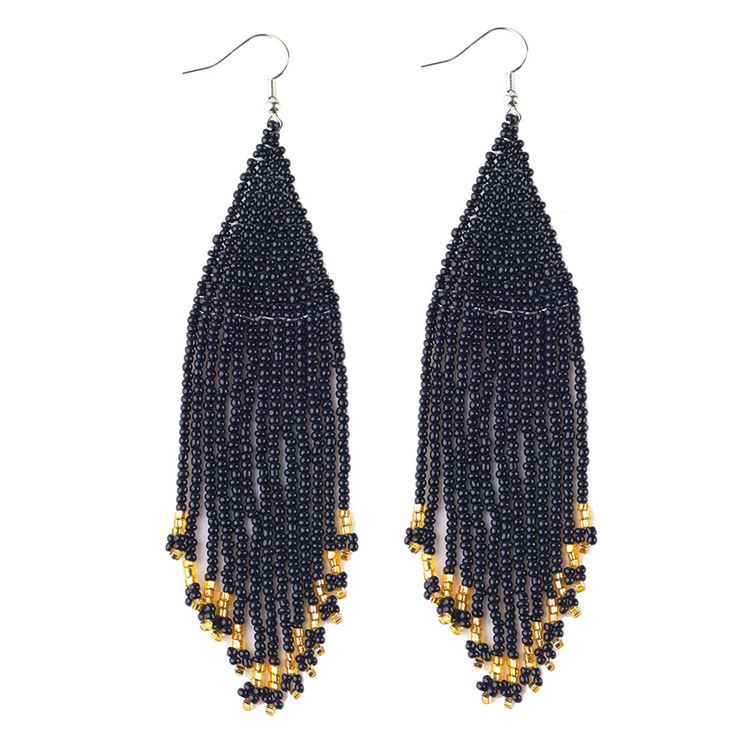 PRICES MAY VARY. With pure colors and simple gold embellishment, this Bohemian Beaded tassel drop Earring is simple and exquisite in design. Main simple color make sure it goes well with the same color series of clothes, and the embellishment of golden beads make it noble at the same time. This is a long native Bohemian seed Bead dangle Earring, with a length of 14cm and a width of 2.5cm. Although it is a long style, it is not bulky. Its weight is about 10g per pair, which can satisfy you that y Black Bead Dangle Earrings For Festivals, Black Beads Dangle Earrings For Festival, Black Beaded Dangle Earrings For Festivals, Black Dangling Beads Jewelry For Beach, Adjustable Beaded Chandelier Earrings For Party, Beach Dangle Earrings With Black Beads, Beach Jewelry With Black Dangling Beads, Black Beach Jewelry With Dangling Beads, Black Tassel Earrings With Colorful Beads For Gift