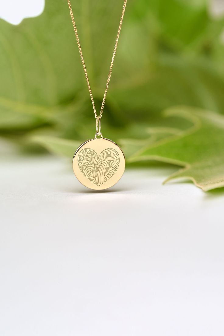 If you wish we can personalize your 14k Solid Gold Heart Necklace. A Dainty and unique gift for Valentine's Day, Birthdays, Weddings and Anniversaries! ● MATERIAL 14k SOLID GOLD ● Chain Length or Without Chain - Without Chain - 40 cm / 16 inches - 45 cm / 18 inches - 50 cm / 20 inches ● PENDANT SIZE [The jump ring (bail) is not included in the measurements] - 13 mm / 0.51 Inches diameter - 14 mm / 0.55 Inches diameter - 15.3mm / 0.6 Inches diameter - 16.5mm / 0.65 Inches diameter - 19 mm / 0.75 Customizable Heart-shaped Yellow Gold Jewelry, Personalized Yellow Gold Heart Necklace For Anniversary, 14k Gold Heart Pendant Jewelry For Personalized Gift, Personalized 14k Gold Heart Pendant Necklace, Engraved Yellow Gold Heart Necklace With Round Pendant, Customizable 14k Gold Heart Jewelry, Personalized Round Pendant Heart Necklace In Yellow Gold, Personalized Yellow Gold Round Pendant Heart Necklace, Personalized Yellow Gold Heart Necklace For Wedding