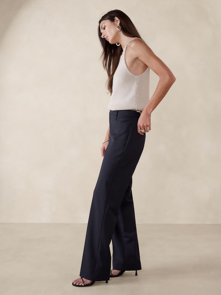 Crafted from our signature luxurious lightweight wool, this straight pant uses a bit of stretch for all-day comfort and has a longer inseam to wear with your favorite heels.  A high waist and straight leg adds length to every step.  Breathable, Wrinkle-Resistant.  High Rise Straight Fit: Slim hip and thigh, with a straight, stovepipe-style fit through the leg.   Extra long - so you can wear them with heels.  Responsible Wool Standard Certified : This global standard protects the sheep that supply the wool for this garment as well as the land they graze, working to make it better for the environment and the sheep.  Fabric from Italy's Marzotto mill.  Zip fly with hook-and-bar closure.  Four-pocket styling.  Unlined.  Straight Fit: High rise (10. 25").  Sits at the waist.  Fitted through the Sheep Fabric, Slim Hips, Petite Shorts, Black Camel, The Sheep, Wool Pants, Straight Pants, Petite Size, Siena