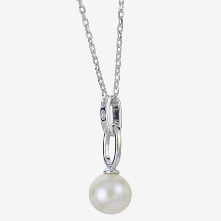 Pearl Type: Cultured Freshwater PearlsFeatures: Quick ShipJewelry Closure: Spring Ring ClaspStone Cut: RoundPearl Size: 7.5-8mmMetal Color: YellowChain Length: 18 InchPendant Length: 13.5mmPendant Width: 6mmChain Construction: CableCare: Wipe CleanStone Type: 3 Lab Created SapphireBirthstone: June BirthstoneMetal: Sterling SilverNecklace Type: Pendant NecklacesCountry of Origin: Imported White Round Pearl Necklace, Metal Pearl Drop Necklace, Metal Pearl Charm Necklace, White Pearl Necklace With Chain, Round Pearl Necklace With Lobster Clasp, Round Pearl Chain Jewelry, Classic White Metal Necklace, Pearl White Jewelry With Pearl Pendant, Pearl White Jewelry With Lobster Clasp