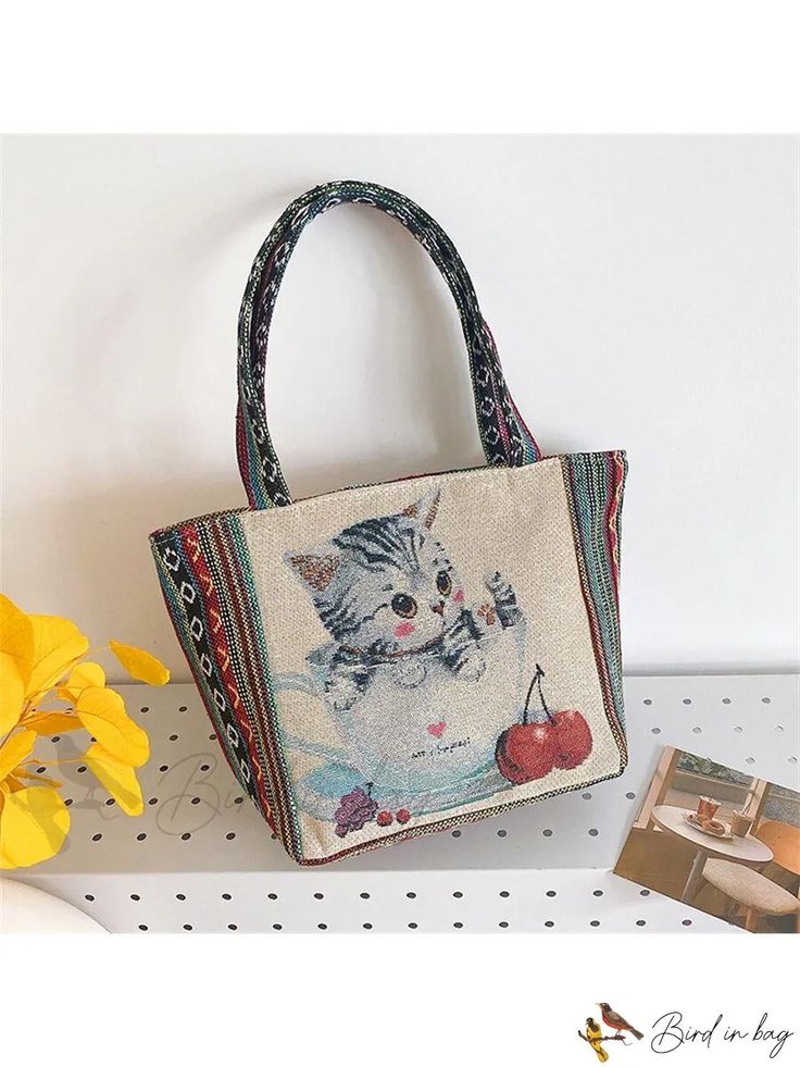 Bird in Bag - Casual Tote Bag for Cats Cute Cat Design Shoulder Bag For Daily Use, Cute Cat Design Rectangular Shoulder Bag, Cute Shoulder Bag With Cat Design, Cute Cat Design Bags For Daily Use, Beige Rectangular Bag With Cat Design, Cute Animal Design Rectangular Bag, Rectangular Shoulder Bag With Cat Design For Gift, Casual Cat Design Shoulder Bag As A Gift, Cute Cat Design Satchel Bag