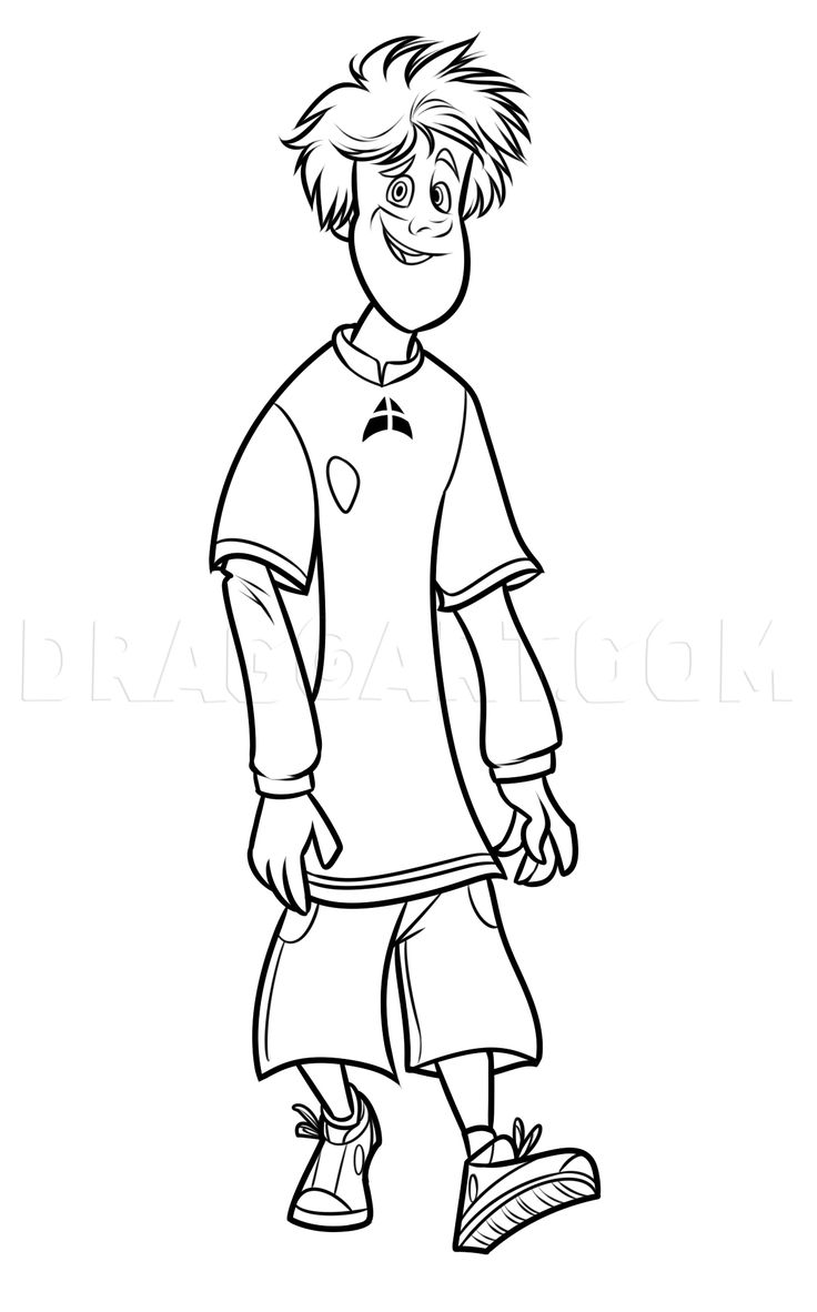 a cartoon boy in black and white with his hand on his hip, wearing a t - shirt