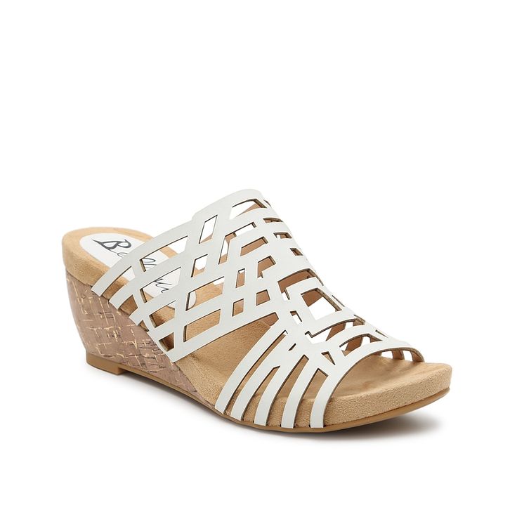 Bellini-Pretty Wedge Sandal Slide into eye-catching appeal with the Pretty wedge sandal from Bellini. The laser-cut upper creates geometric patterns that will amp up any outfit. White Wedge Sandals With Arch Support, White Wedge Heel Sandals With Arch Support, White Synthetic Wedge Sandals With Arch Support, White Wedge Heel Sandals For Spring, White Wedge Sandals For Spring, White Casual Wedge Sandals With Arch Support, Modern White Open Toe Wedge Sandals, White Sandals With Arch Support For Spring, Modern White Wedge Sandals For Summer