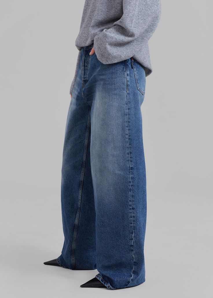 Color: Mid Blue Midweight cotton denim Relaxed fit Wide leg Slant hip pockets Back patch pockets Distressed hem Front button closure Unlined 100% Cotton Gentle Machine Wash Cold By Haikure. Made in Italy Relaxed Fit Wide Leg Cropped Jeans In Recycled Denim, Blue Flare Jeans With Belt Loops In Recycled Denim, Wide Leg Cropped Jeans In Recycled Denim, Denim Blue Jeans With Patch Pockets In Recycled Denim, Recycled Denim Jeans With Patch Pockets In Denim Blue, Wide Leg Recycled Denim Cargo Jeans With Patch Pockets, Blue Wide-leg Cropped Jeans With Belt Loops, Blue Mid-rise Cargo Jeans In Rigid Denim, Mid-rise Blue Cargo Jeans In Rigid Denim