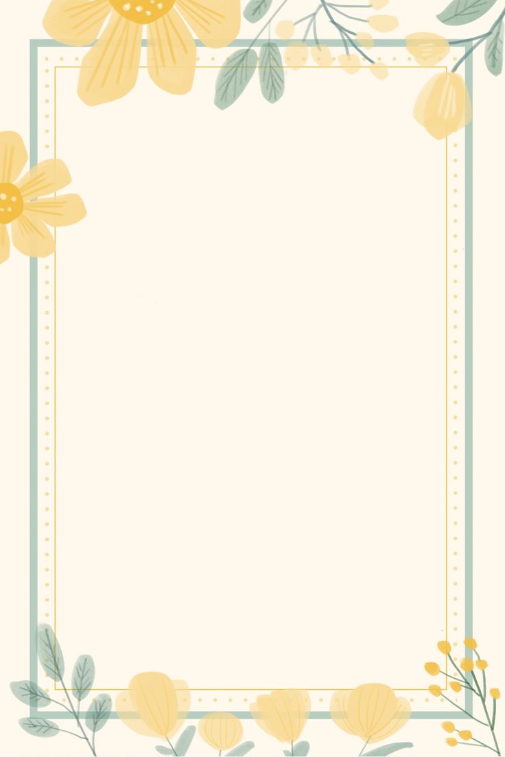 a floral frame with yellow flowers and green leaves on the border, in pastel colors