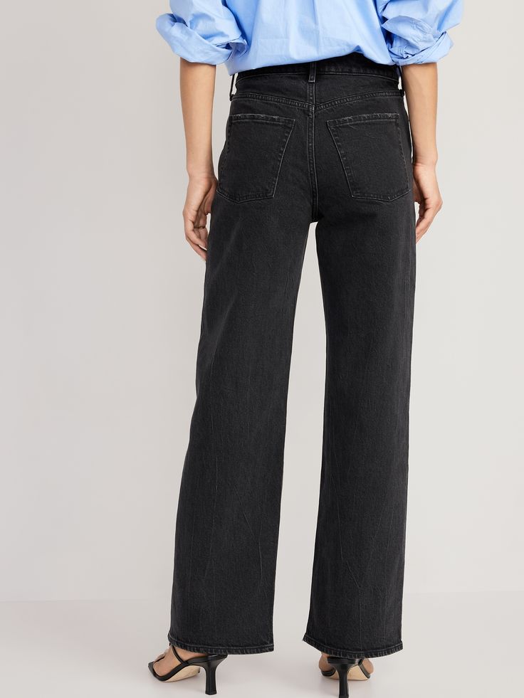 FITS: Loose from hip to ankle.  SITS: Right below your natural waist.  THE FEEL: A smidge of stretch for that broken-in fit.  THE DEAL: Low-key style.  High-key comfort.  Totally on-trend.  #732293 DO YOUR PART: Made with 6% recycled cotton.  Less wa Womens Black Jeans, Black Jeans For Women, Wide Leg Black Jeans, High Key, Casual Work Outfits, Jeans For Women, Low Key, Petite Size, Work Casual