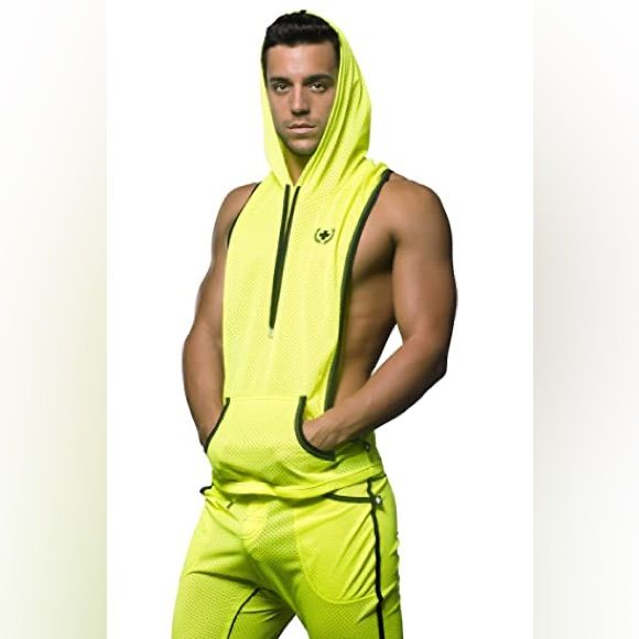 Size / Both Are Small. Never Worn. Andrew Christian Vivid Racer Back Gym Hoodie And Pants Neon Yellow. It Looks Like Green In Pic. It’s Really Neon Yellow , U Can See The Pic Of Model Stretch Athleisure Hoodie For Jogging, Green Hoodie Activewear For Athleisure, Green Athleisure Activewear With Drawstring Hood, Green Sporty Hoodie For Workout, Green Athleisure Hoodie For Gym, Green Hooded Hoodie For Workout, Green Hooded Athleisure Activewear, Green Athleisure Hoodie Activewear, Gym Hoodie Men