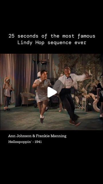 two people are dancing on the floor in front of a tv screen with words that read 25 seconds of the most famous lindy hop sequence ever