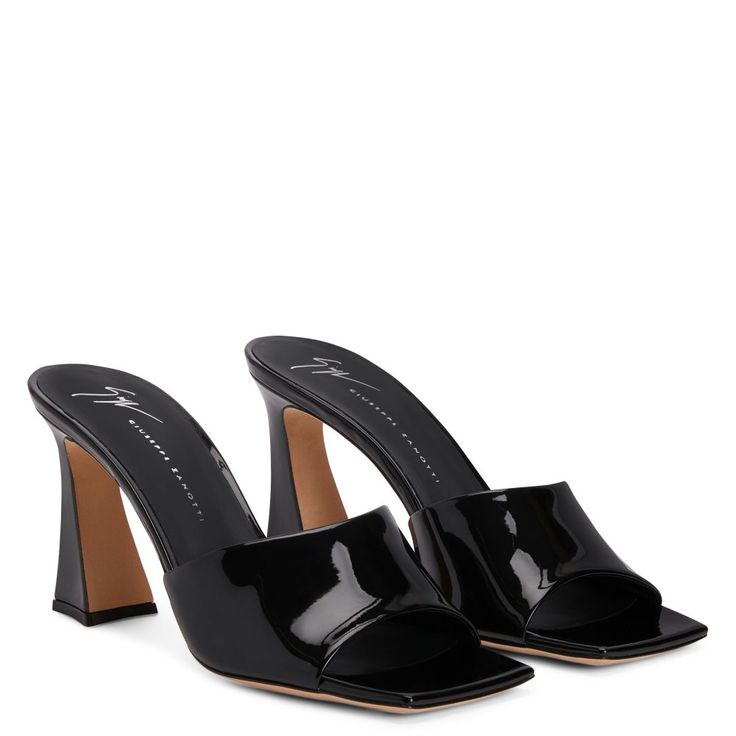 SOLHENE Spool Heel, Mule Sandals, Synthetic Fabric, Mules Shoes, Giuseppe Zanotti, Mule, Black Shoes, Women's Shoes, Patent Leather