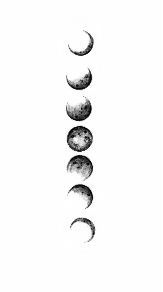 three phases of the moon are shown in black and white, as well as an image of