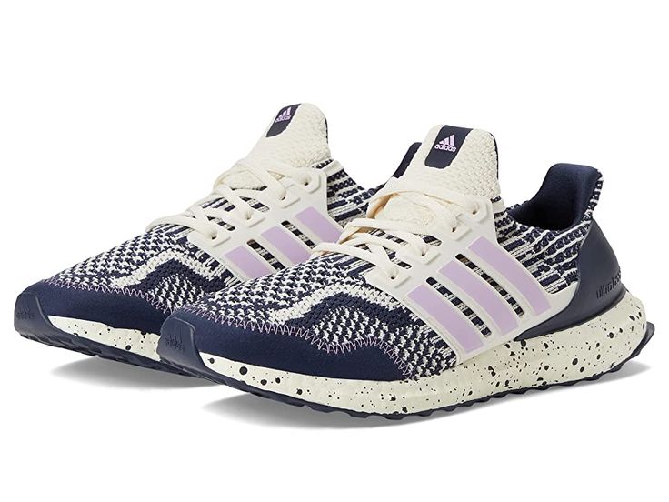 adidas Running Ultraboost 5.0 Alphaskin - Women's Shoes : Chalk White/Bliss Lilac/Shadow Navy : Go the extra mile on your next run in the adidas Running Ultraboost 5.0 Alphaskin sneakers. Traditional lace-up closure offers a secure fit. Classic round toe silhouette. BOOST midsole provides instant comfort and energy return with each step to keep you going strong. Padded tongue and collar for added support. Textile and synthetic upper. Textile lining. Removable textile insole. Synthetic outsole. I Secure Fit Lace-up Running Shoes For Training, High-top Running Shoes With Laces, High-top Sportswear Running Shoes With Laces, Round Toe Running Shoes With Laces For Training, Training Running Shoes With Round Toe And Laces, Training Lace-up Sneakers With Boost Midsole, Sporty Adidas Low-top Trail Running Shoes, Sporty Adidas Trail Running Shoes, Sportswear Running Shoes With Laces