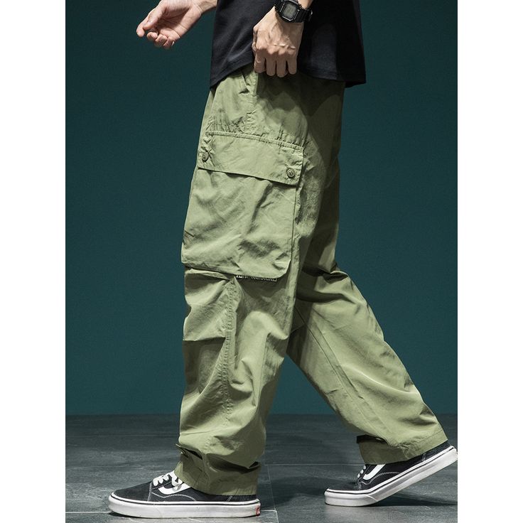 Straight Leg Outdoor Functional Cargo Pants Fabric: 50% nylon + 50% spandex Size: M, L, XL, 2XL, 3XL, 4XL, 5XL Multiple Color Selections: Khaki, Army Green  Season: Spring, Fall, Summer, Winter Stretch Khaki Cargo Pants For Outdoor Activities, Green Cargo Pants With Elastic Waistband For Outdoor, Solid Baggy Pants For Outdoor Activities, Casual Green Nylon Pants, Khaki Pants For Outdoor Activities, Khaki Full Length Pants For Outdoor Activities, Casual Hiking Pants With Multiple Pockets, Baggy Casual Cargo Pants For Hiking, Casual Full-length Cargo Pants For Hiking