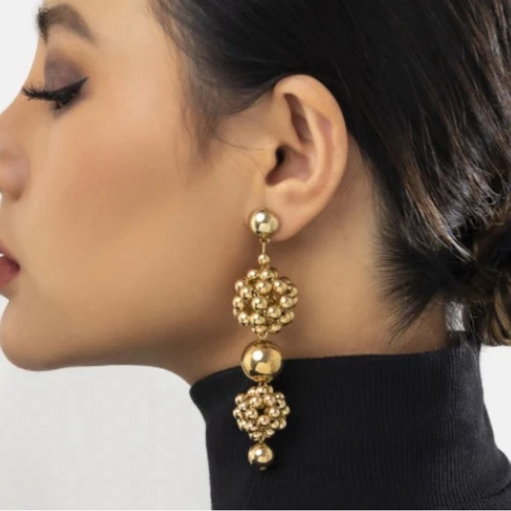 Beautiful Drop Earrings. Fashionable And Sophisticated. Brand New. Unwanted Gift. By Andrea Tekle Gold Beaded Drop Earrings For Formal Occasions, Chic Beaded Drop Earrings For Parties, Chic Party Beaded Drop Earrings, Pierced Metal Beaded Earrings For Party, Gold Drop Beaded Earrings For Evening, Gold Beaded Drop Earrings For Evening, Chic Gold Dangle Beaded Earrings, Chic Gold Beaded Dangle Earrings, Gold Beaded Earrings For Pierced Ears