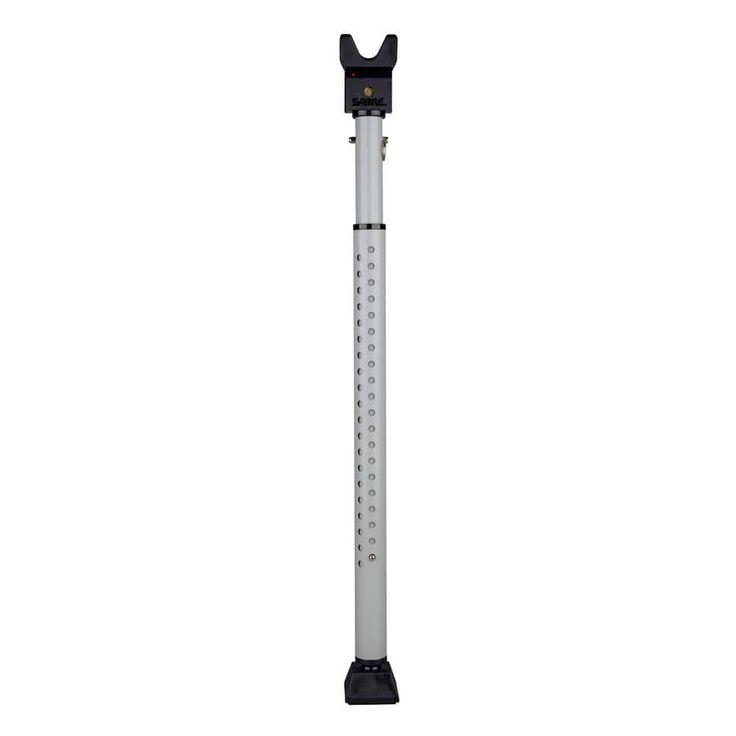 a metal pole with a black and white cat head on it's top, standing in front of a white background